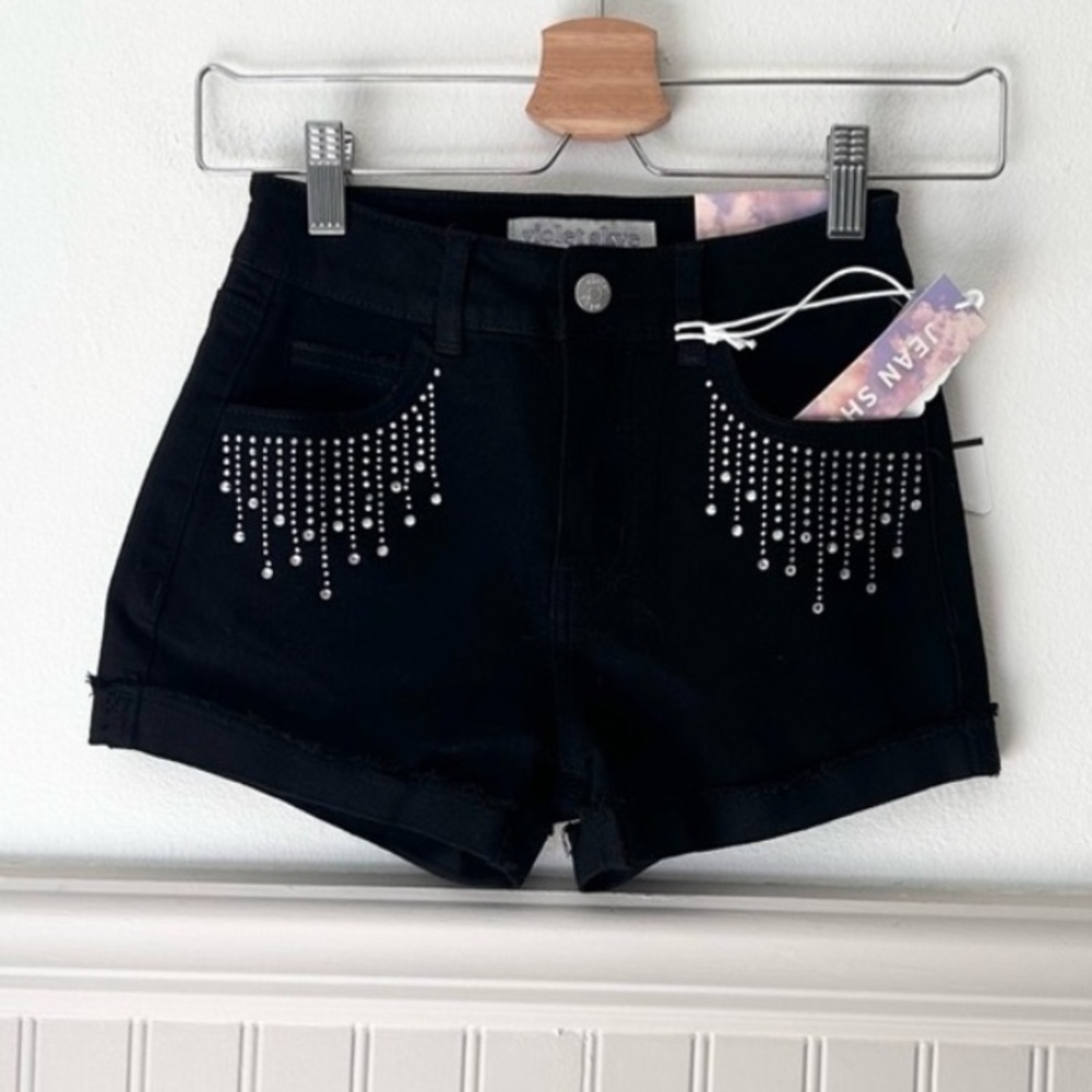 ⭐️ NEW Kids' Black Shorts with Sparkling Rhinestone Accents Girls Size Medium